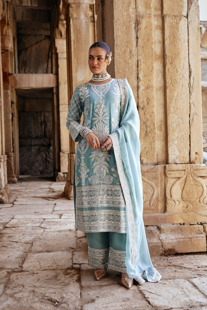 Sky Blue Zari Embroidered Festive Suit Set