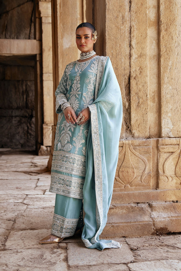 Sky Blue Zari Embroidered Festive Suit Set