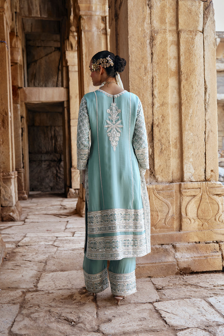 Sky Blue Zari Embroidered Festive Suit Set
