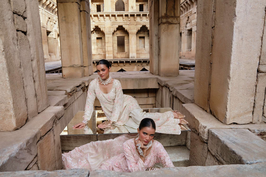 Ivory Floral Emboidered Kurta Sharara set