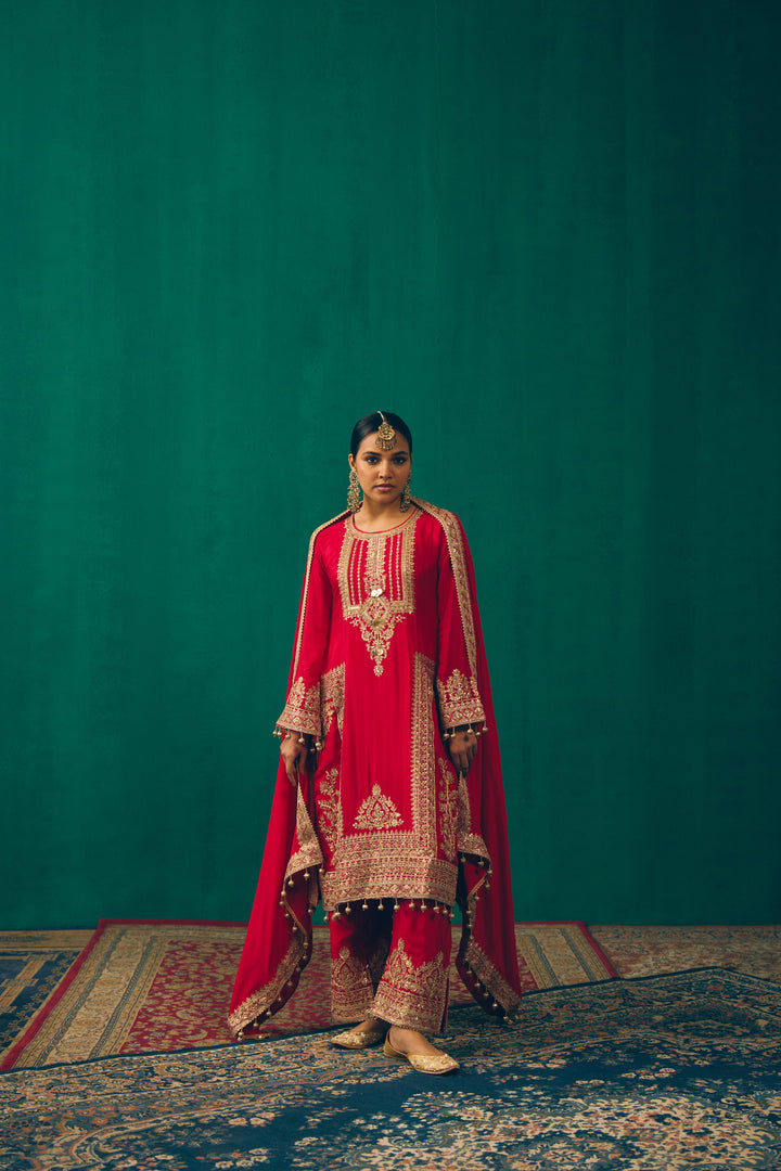 Elegant Red Embroidered Suit