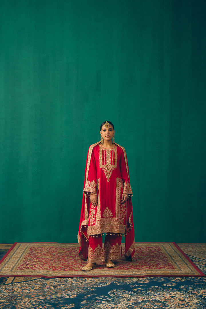 Elegant Red Embroidered Suit