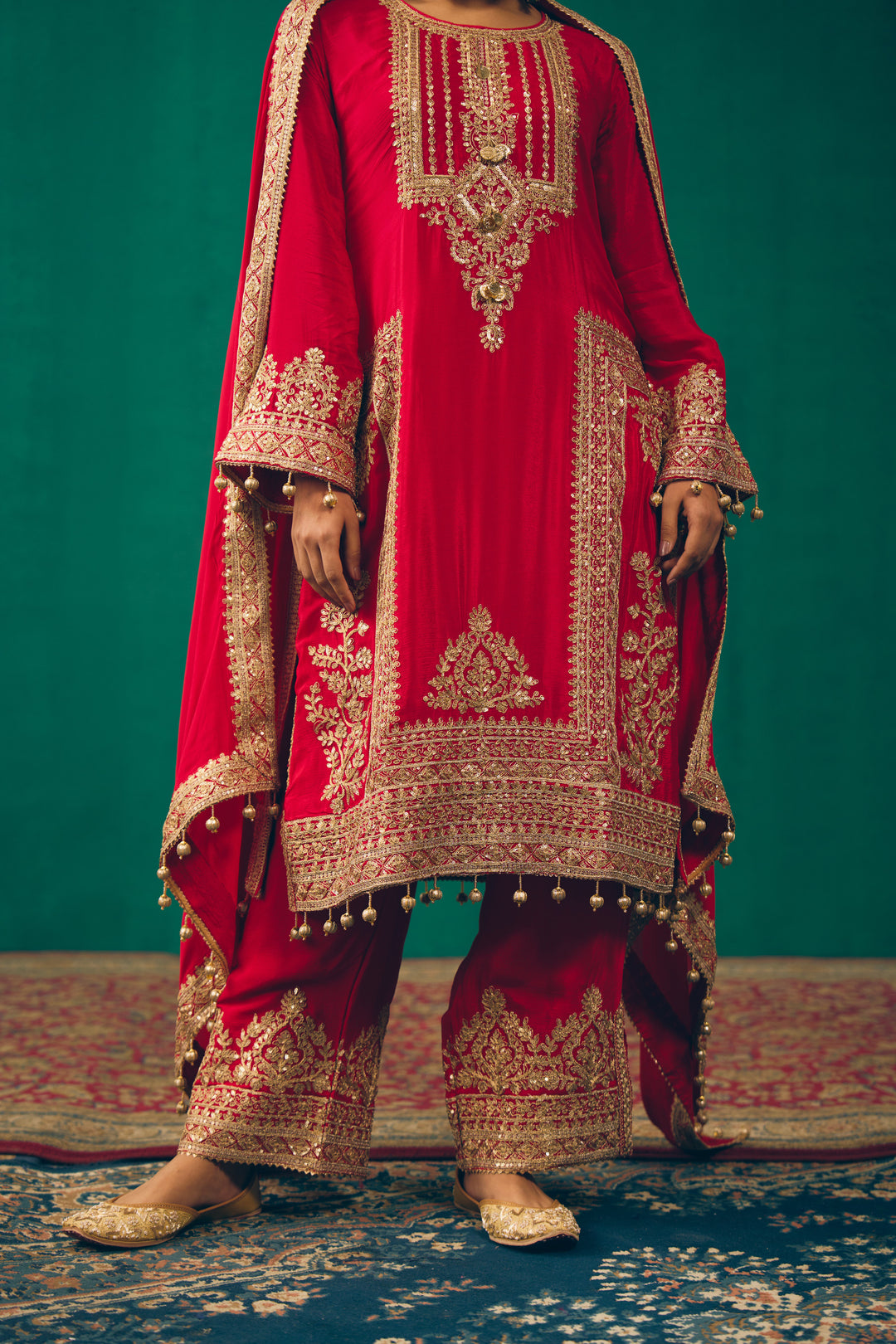 Elegant Red Embroidered Suit
