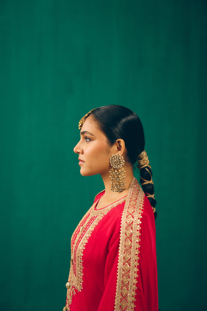 Elegant Red Embroidered Suit