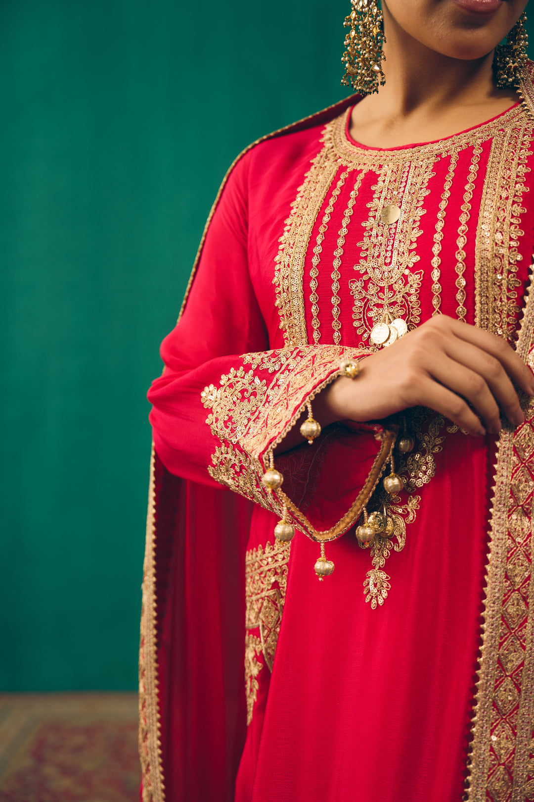 Elegant Red Embroidered Suit