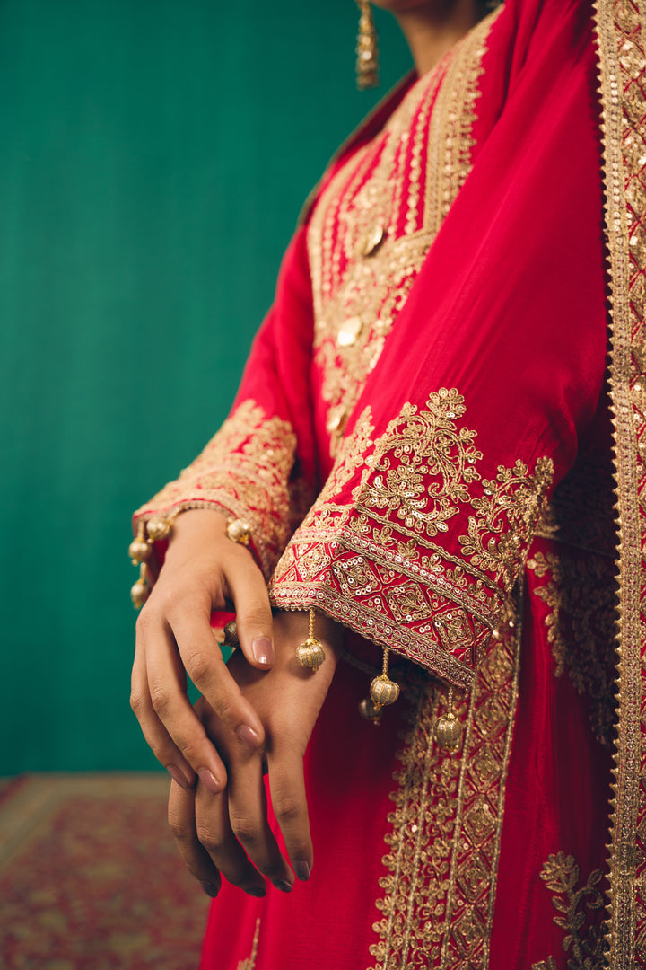 Elegant Red Embroidered Suit