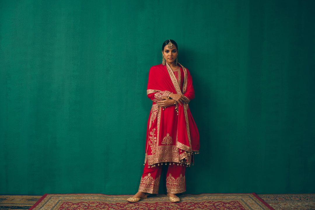 Elegant Red Embroidered Suit