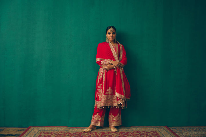 Elegant Red Embroidered Suit