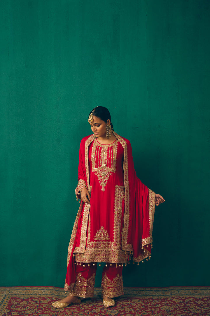 Elegant Red Embroidered Suit