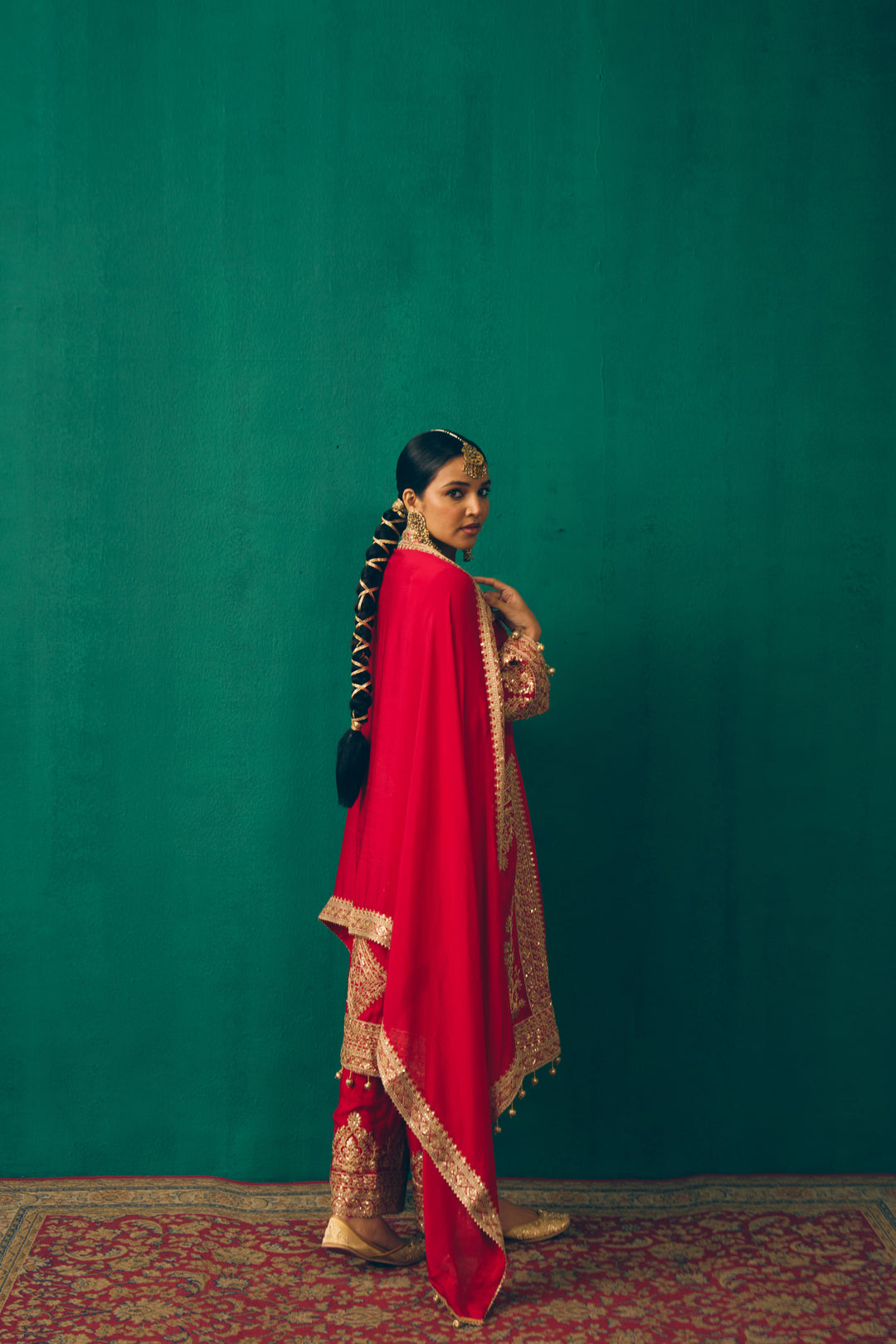 Elegant Red Embroidered Suit