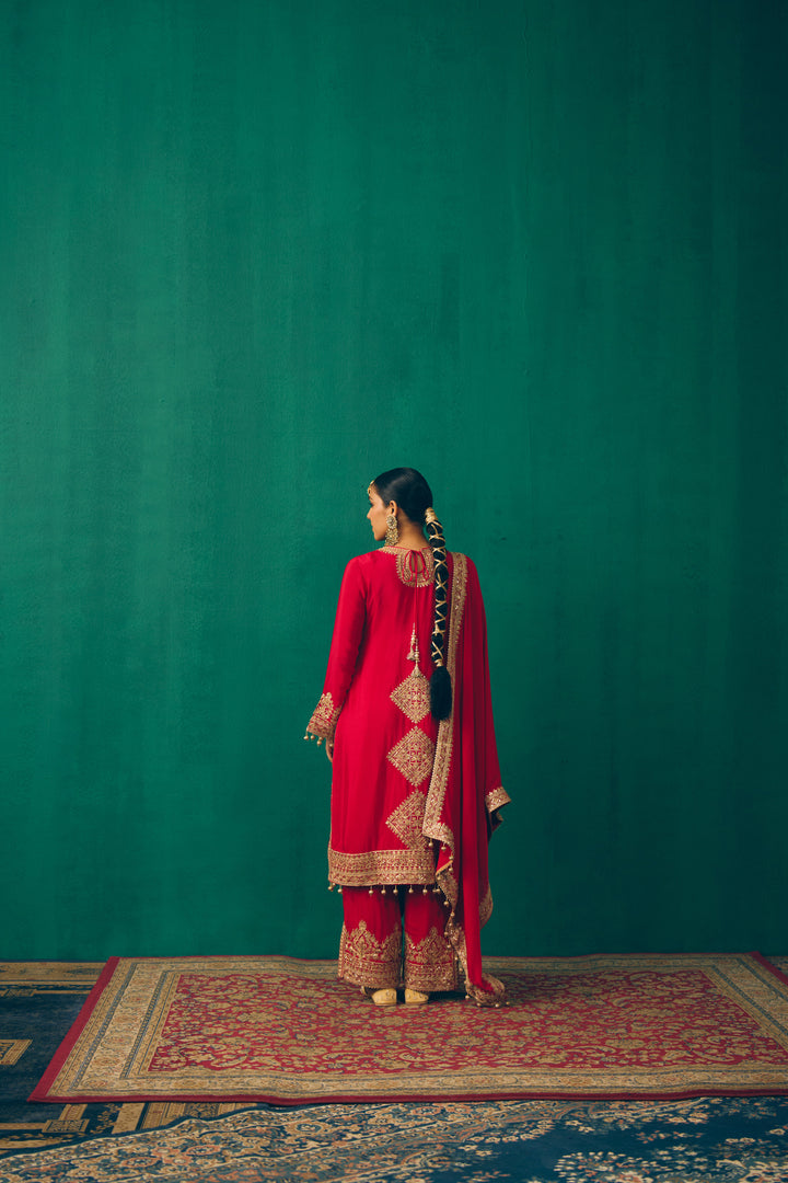 Elegant Red Embroidered Suit