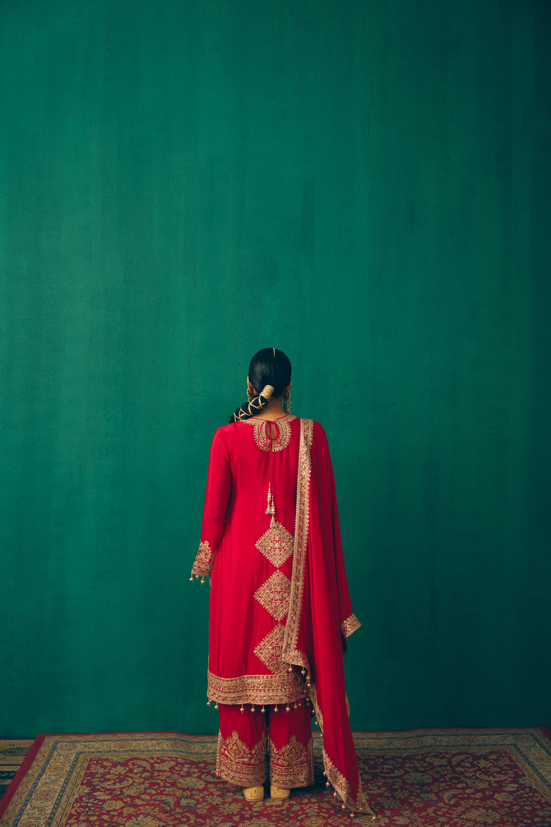 Elegant Red Embroidered Suit
