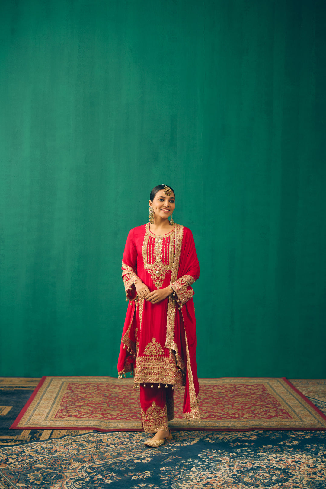 Elegant Red Embroidered Suit