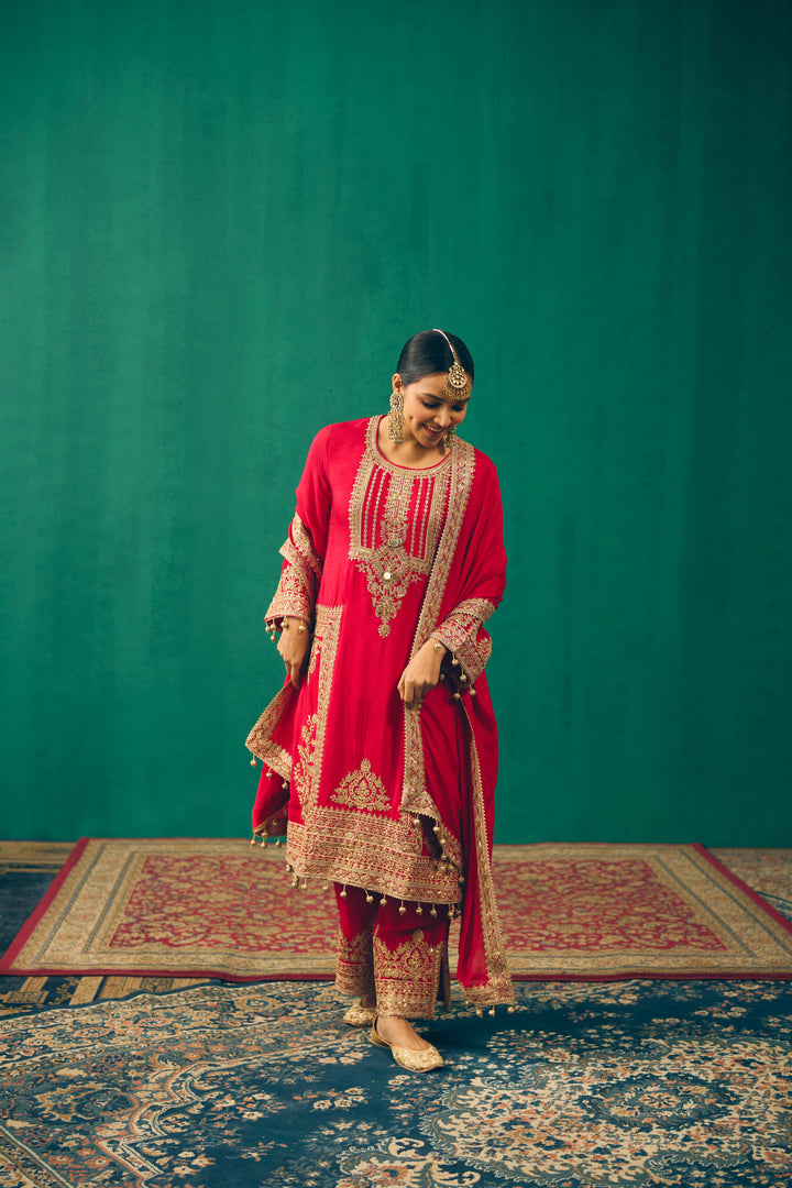 Elegant Red Embroidered Suit