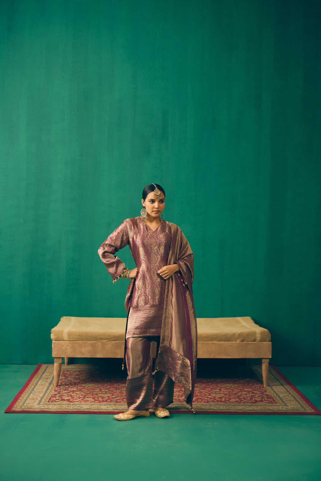 Dusty Plum Traditional Silk Suit Set