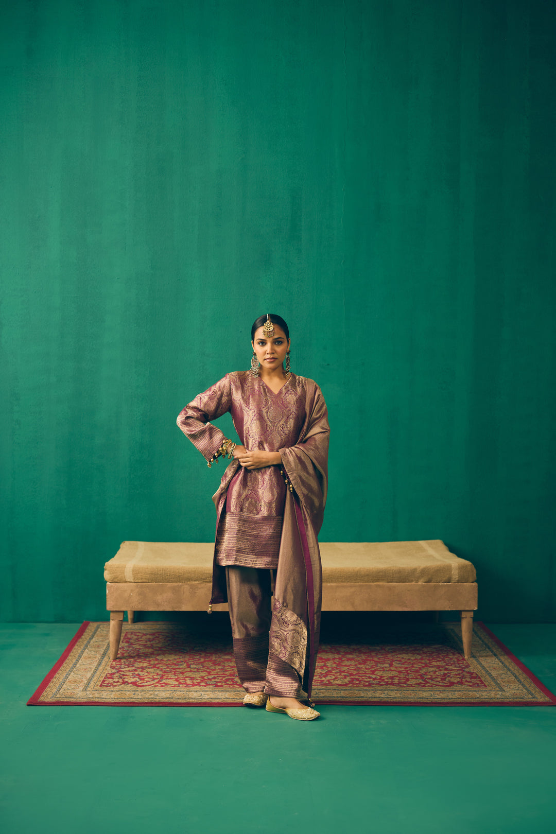 Dusty Plum Traditional Silk Suit Set