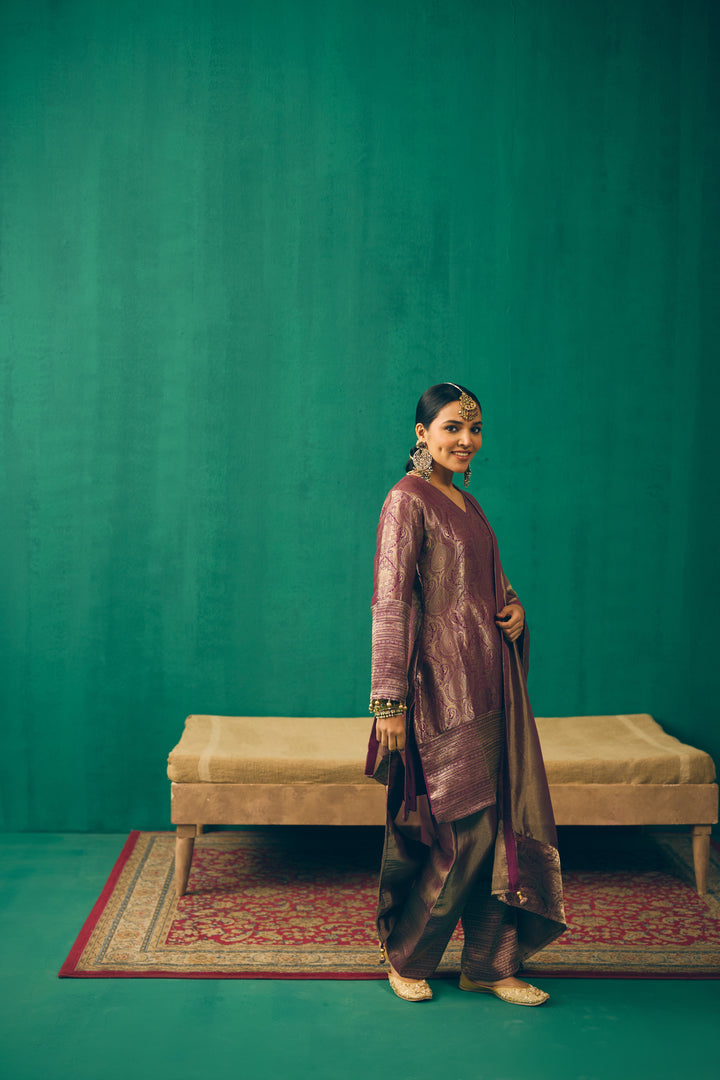 Dusty Plum Traditional Silk Suit Set