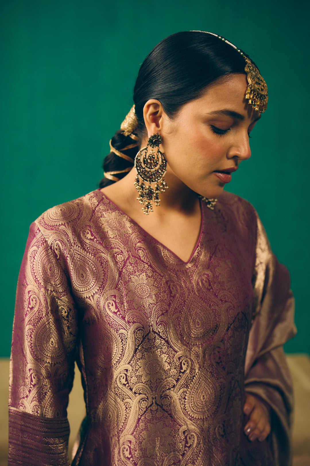 Dusty Plum Traditional Silk Suit Set