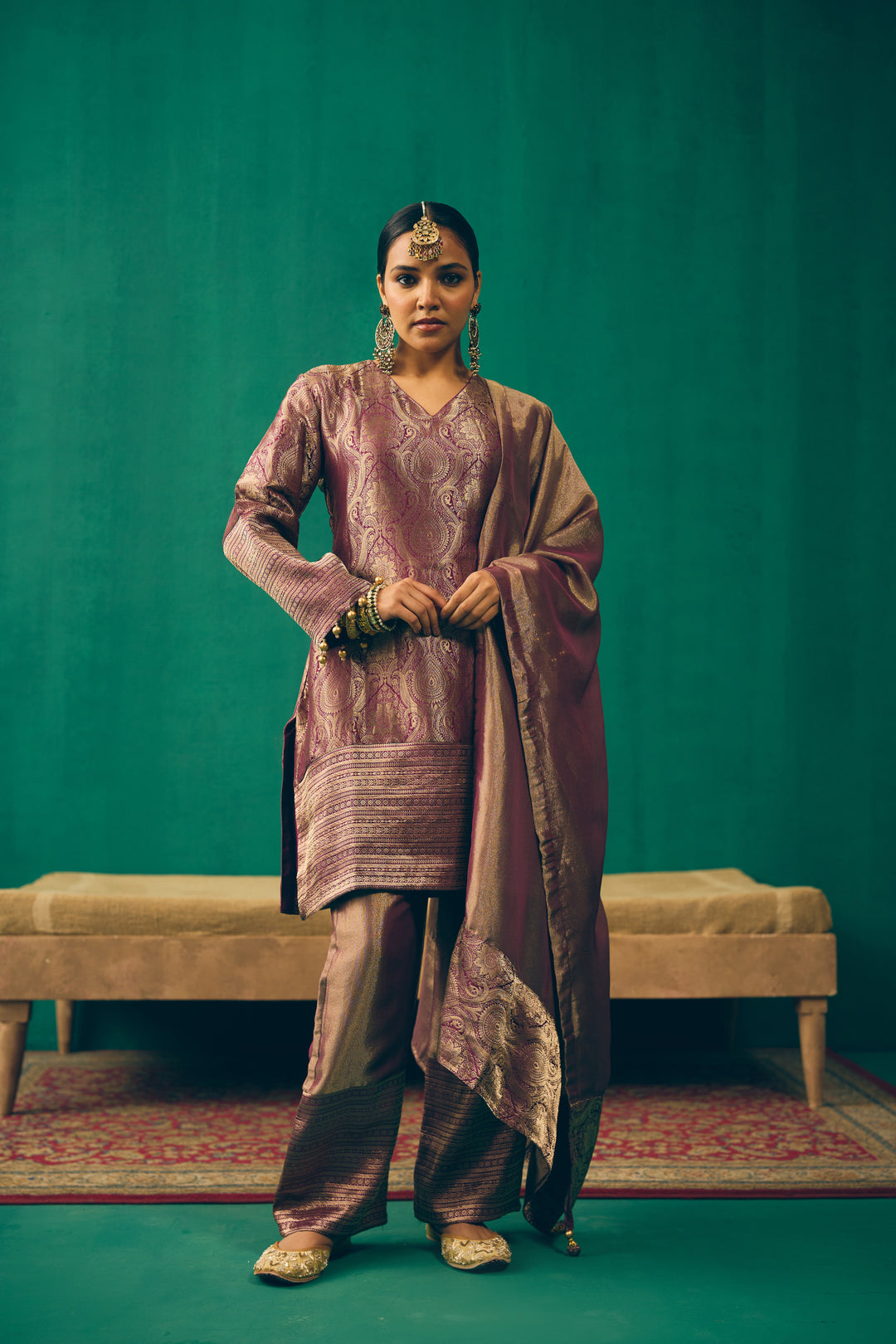 Dusty Plum Traditional Silk Suit Set