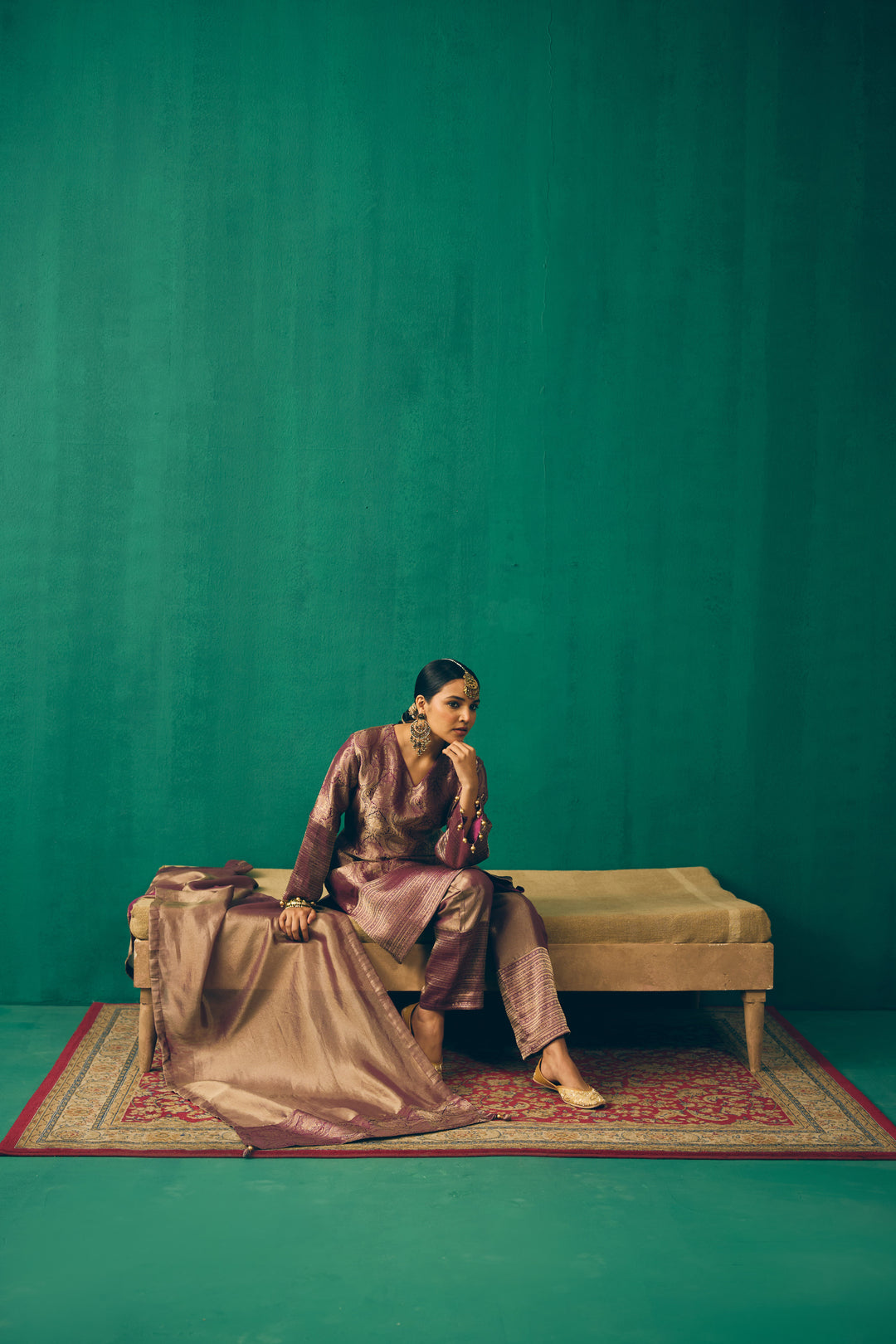 Dusty Plum Traditional Silk Suit Set