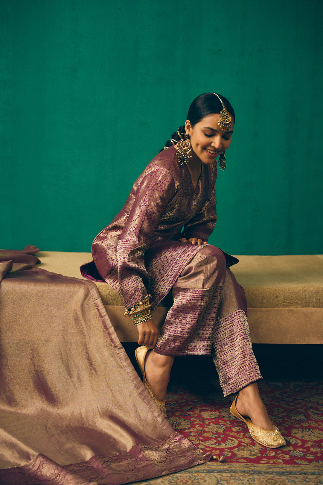 Dusty Plum Traditional Silk Suit Set