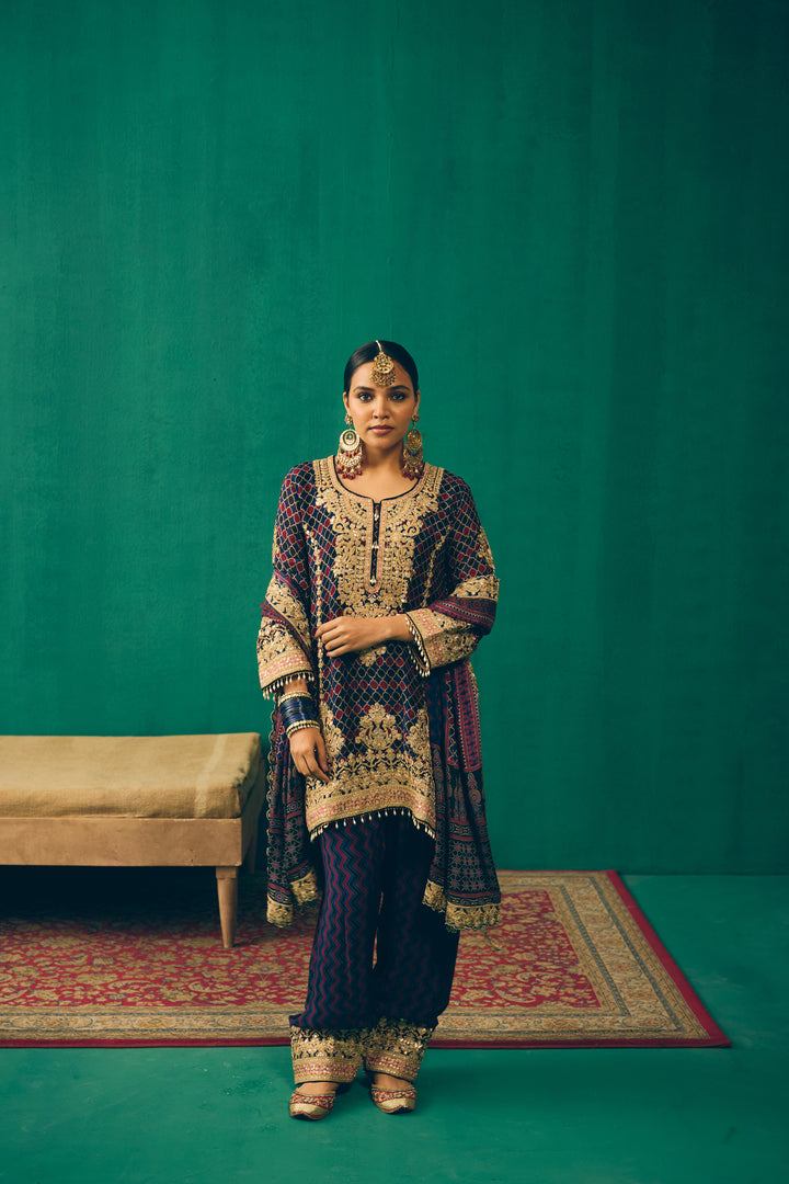 Midnight Blue Sitara Embroidered Silk Kurta Set