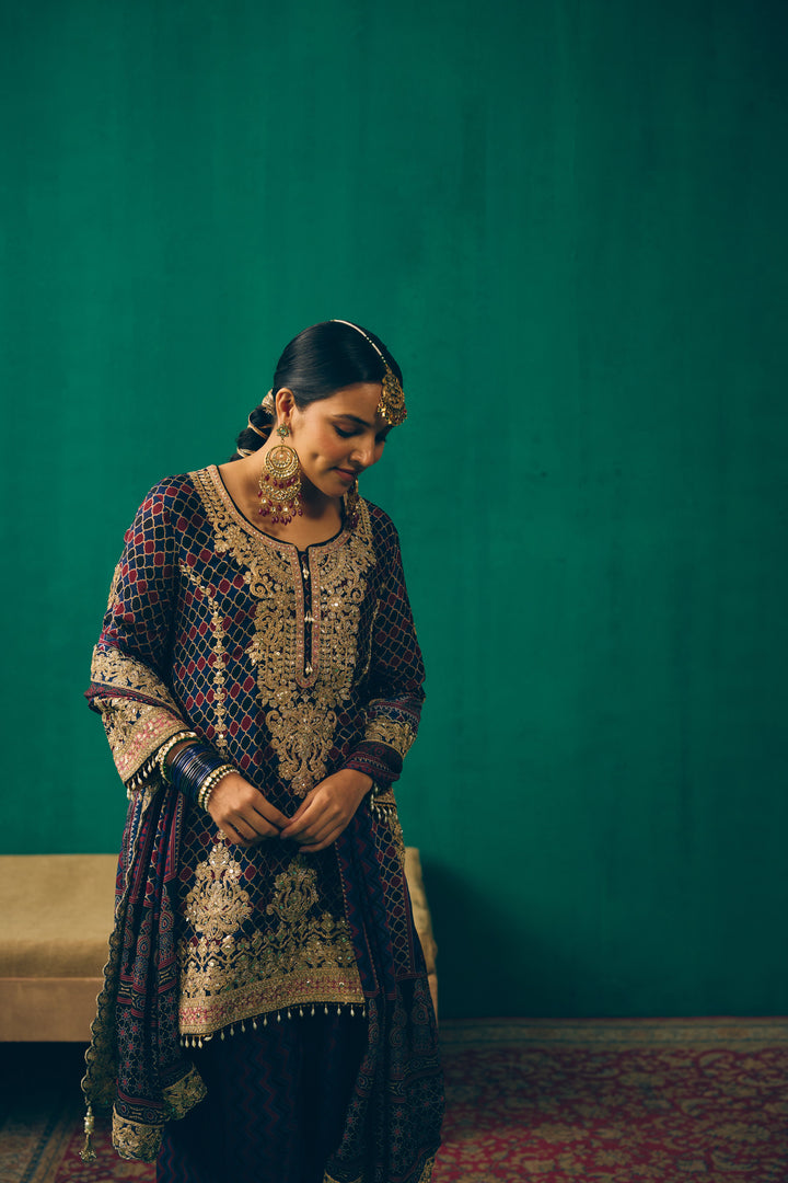 Midnight Blue Sitara Embroidered Silk Kurta Set