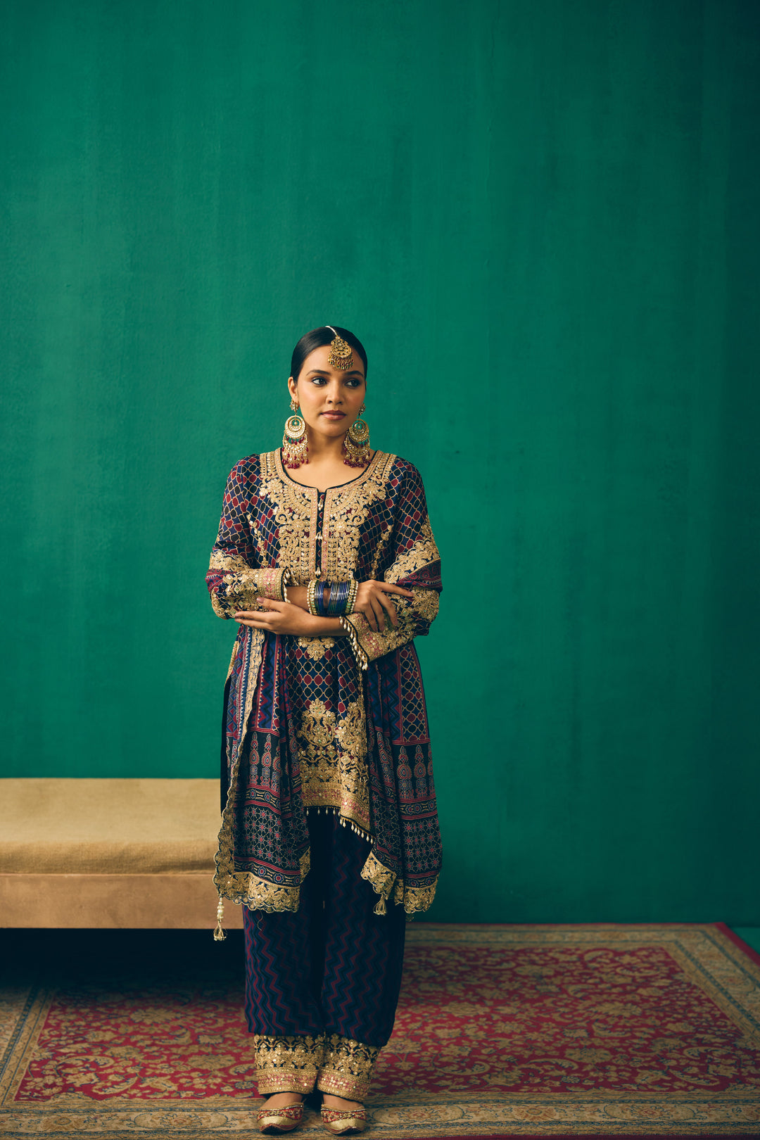 Midnight Blue Sitara Embroidered Silk Kurta Set