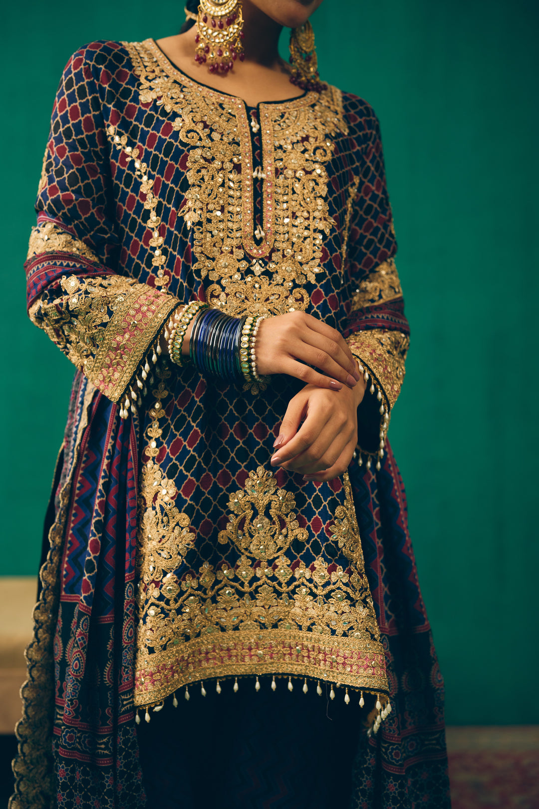 Midnight Blue Sitara Embroidered Silk Kurta Set