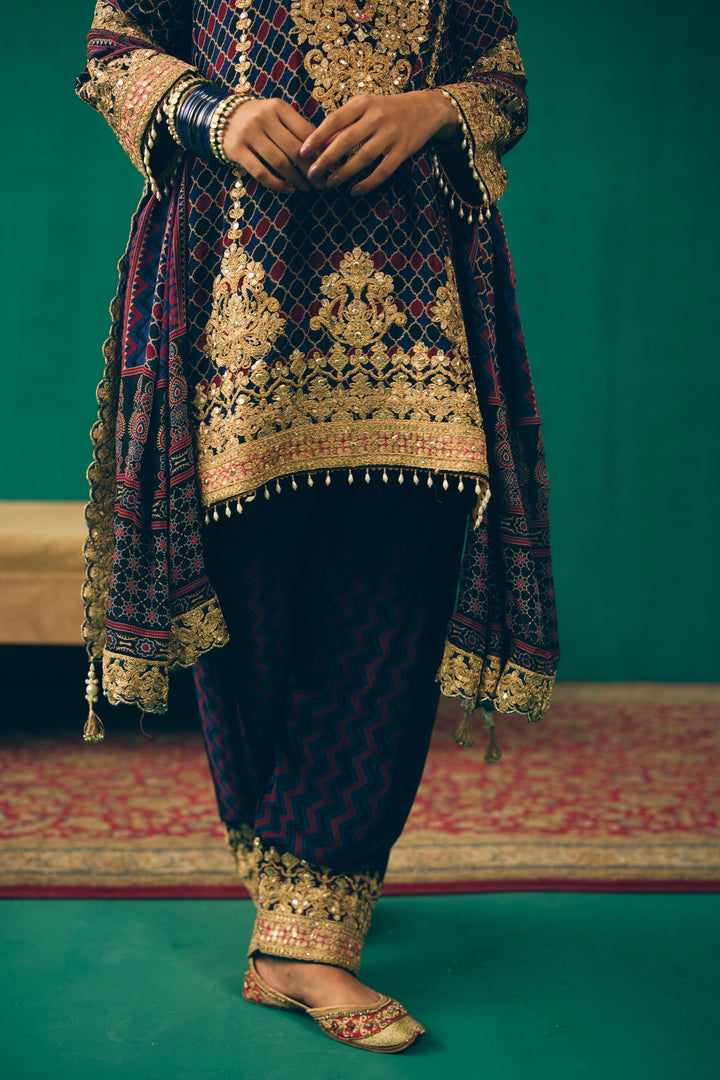 Midnight Blue Sitara Embroidered Silk Kurta Set