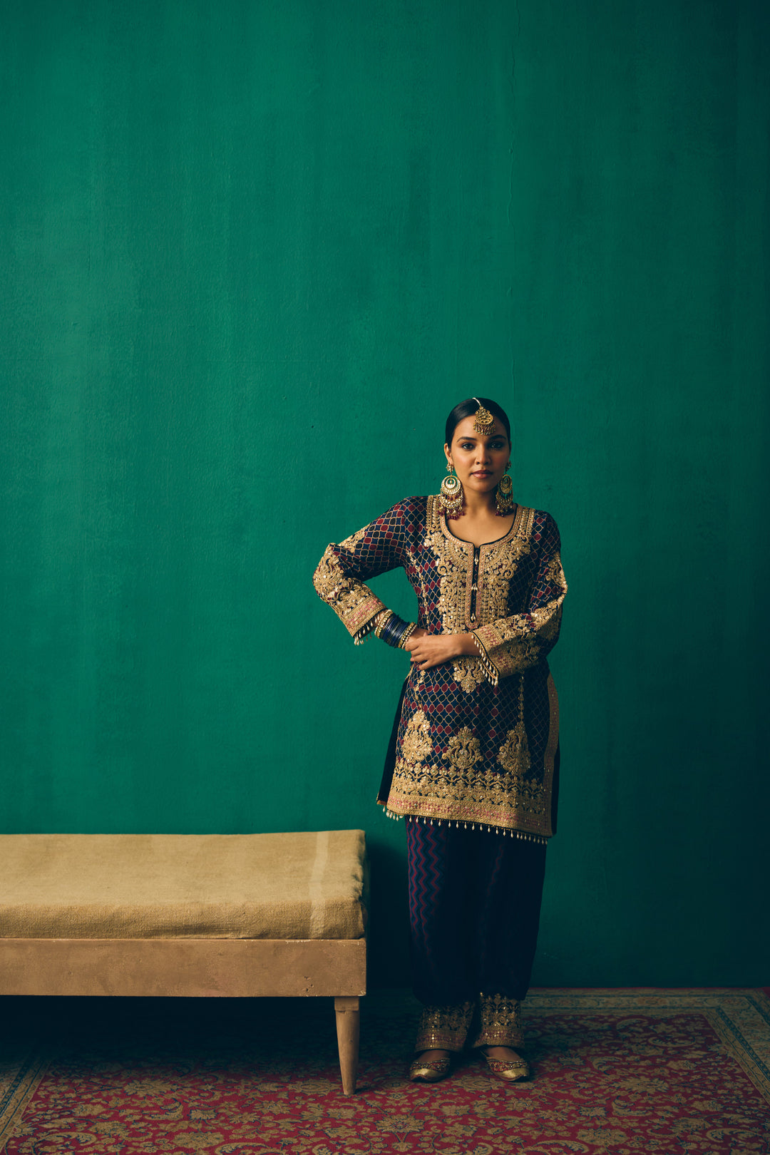 Midnight Blue Sitara Embroidered Silk Kurta Set