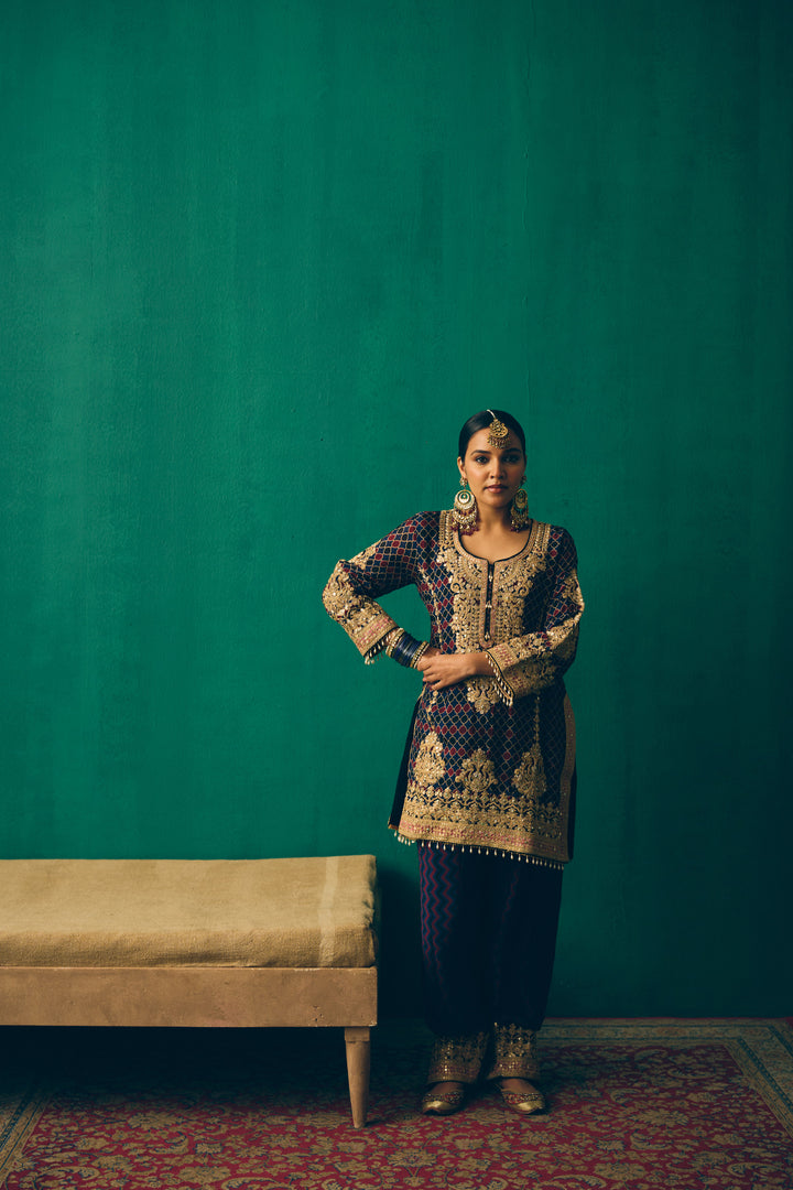 Midnight Blue Sitara Embroidered Silk Kurta Set