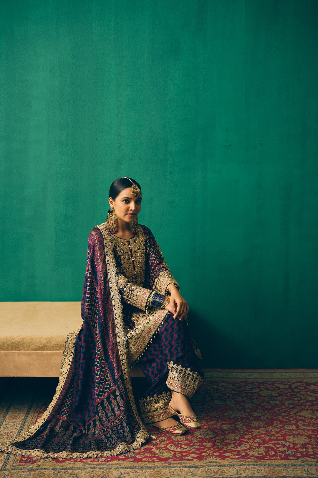 Midnight Blue Sitara Embroidered Silk Kurta Set