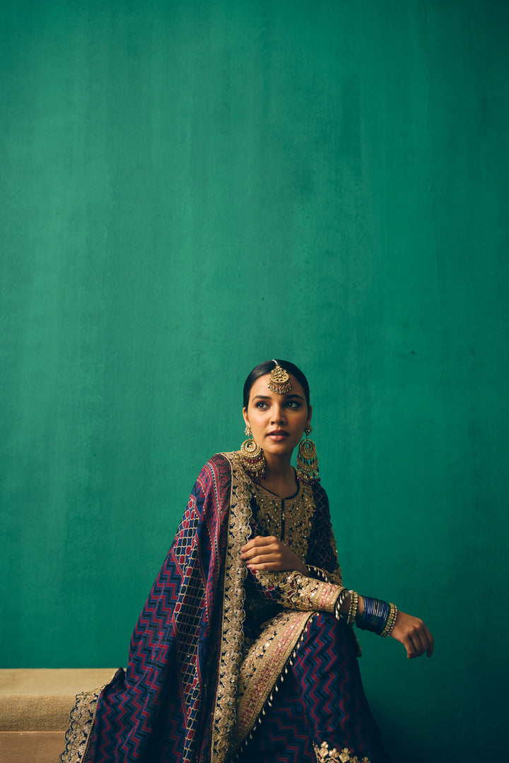 Midnight Blue Sitara Embroidered Silk Kurta Set