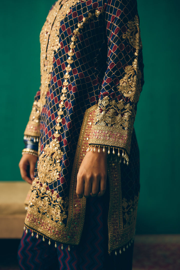 Midnight Blue Sitara Embroidered Silk Kurta Set