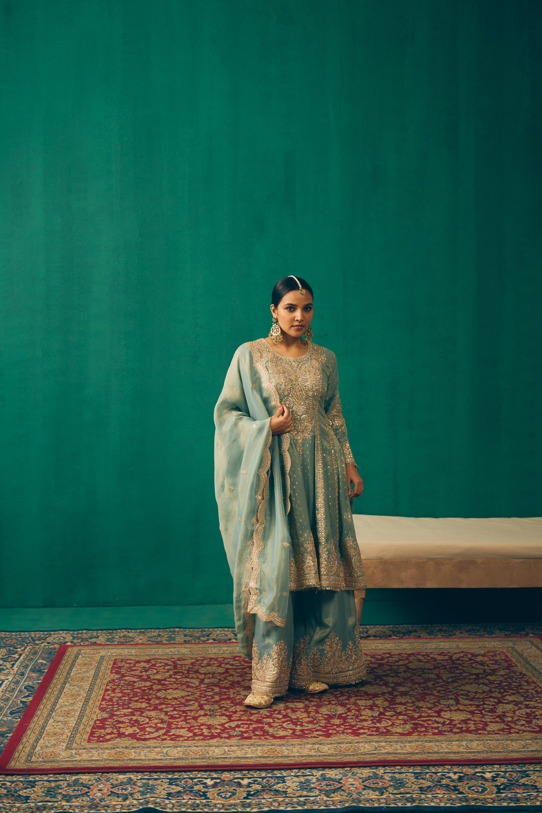 Seafoam Green Heritage Embroidered Kurta Set