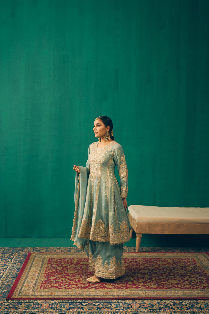Seafoam Green Heritage Embroidered Kurta Set