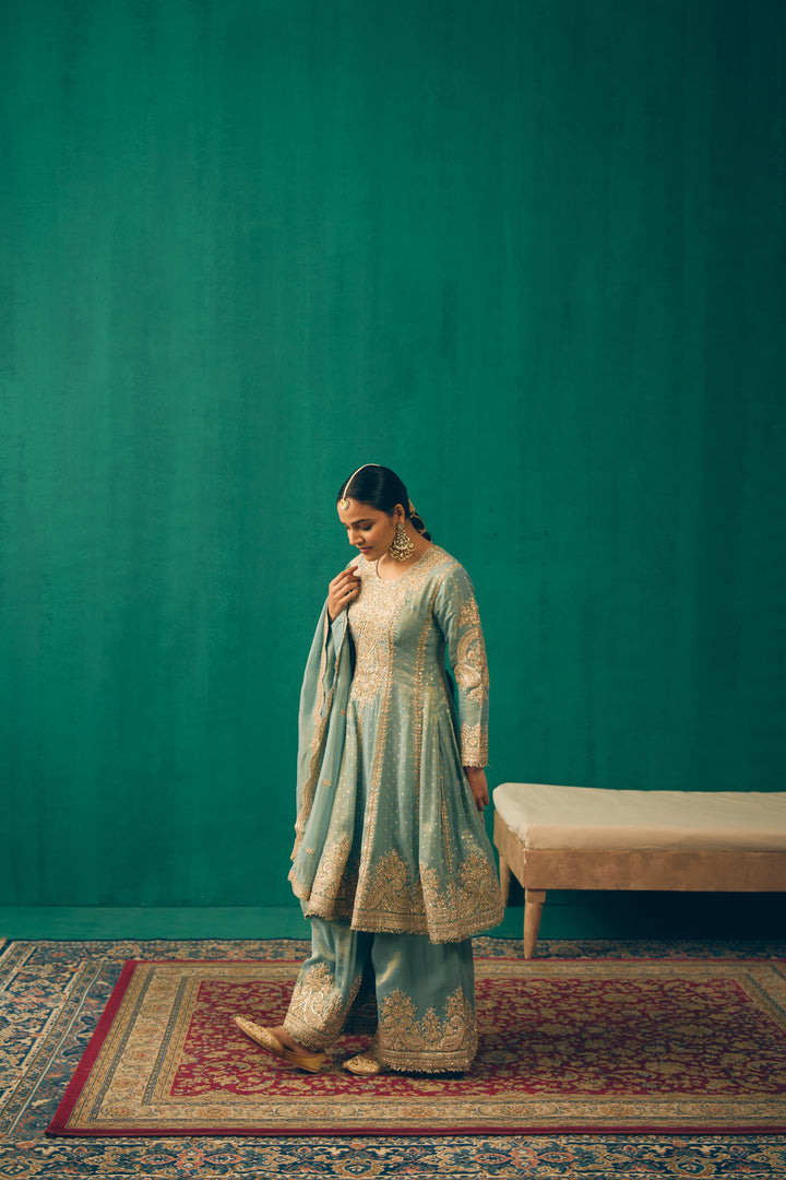 Seafoam Green Heritage Embroidered Kurta Set