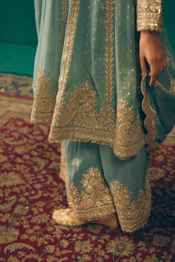 Seafoam Green Heritage Embroidered Kurta Set