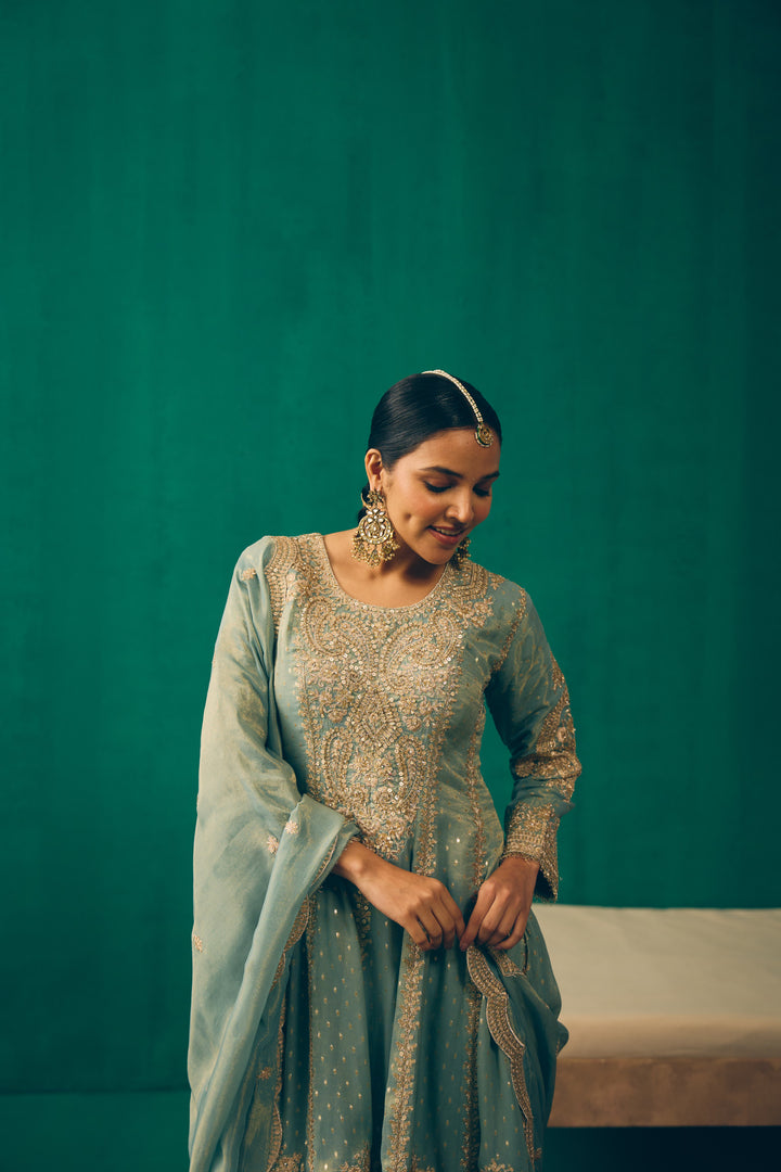 Seafoam Green Heritage Embroidered Kurta Set