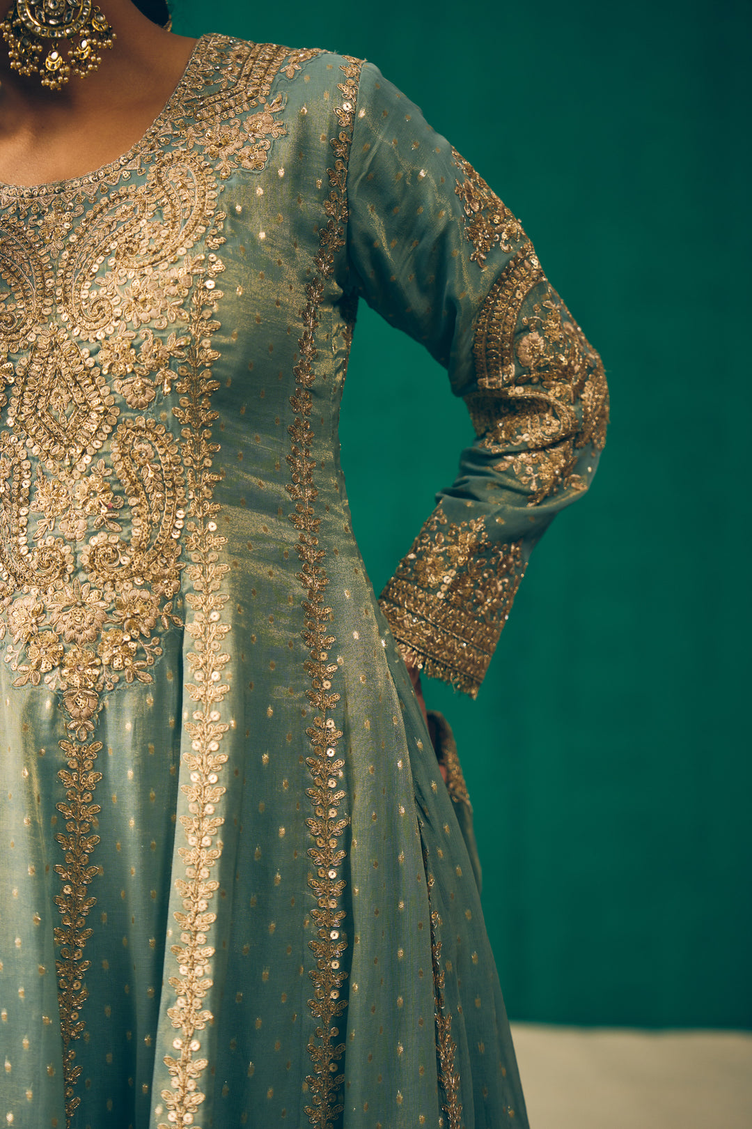 Seafoam Green Heritage Embroidered Kurta Set