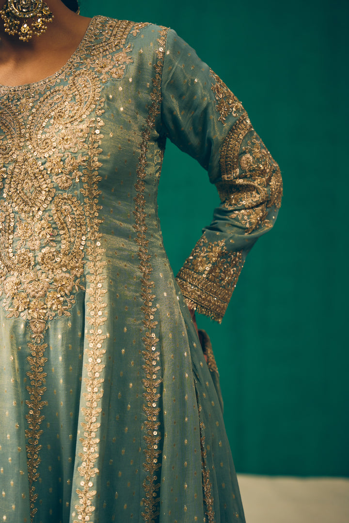 Seafoam Green Heritage Embroidered Kurta Set