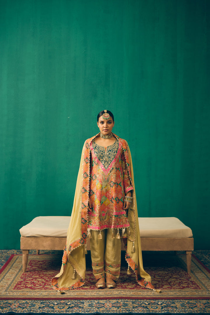 Coral Multicolour Heritage Printed Kurta Set