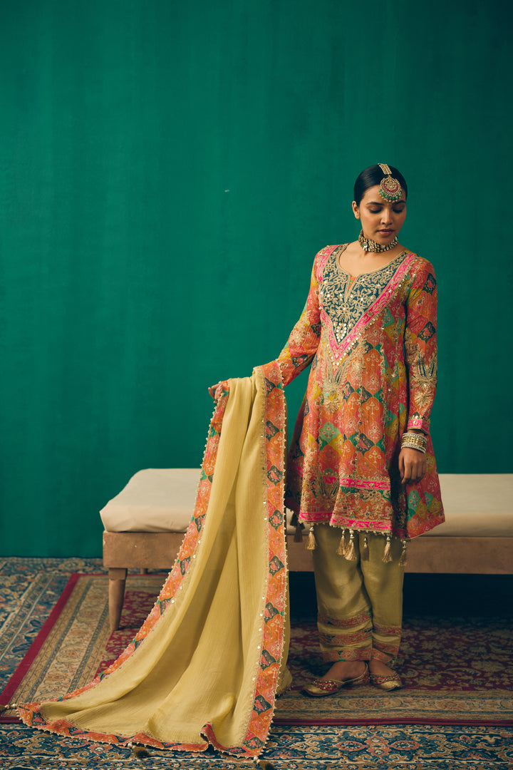 Coral Multicolour Heritage Printed Kurta Set