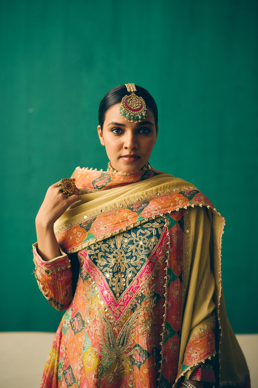 Coral Multicolour Heritage Printed Kurta Set