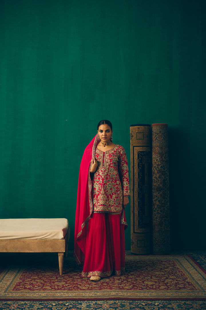 Elegant Hot Pink Traditional Suit with Embellished Dupatta