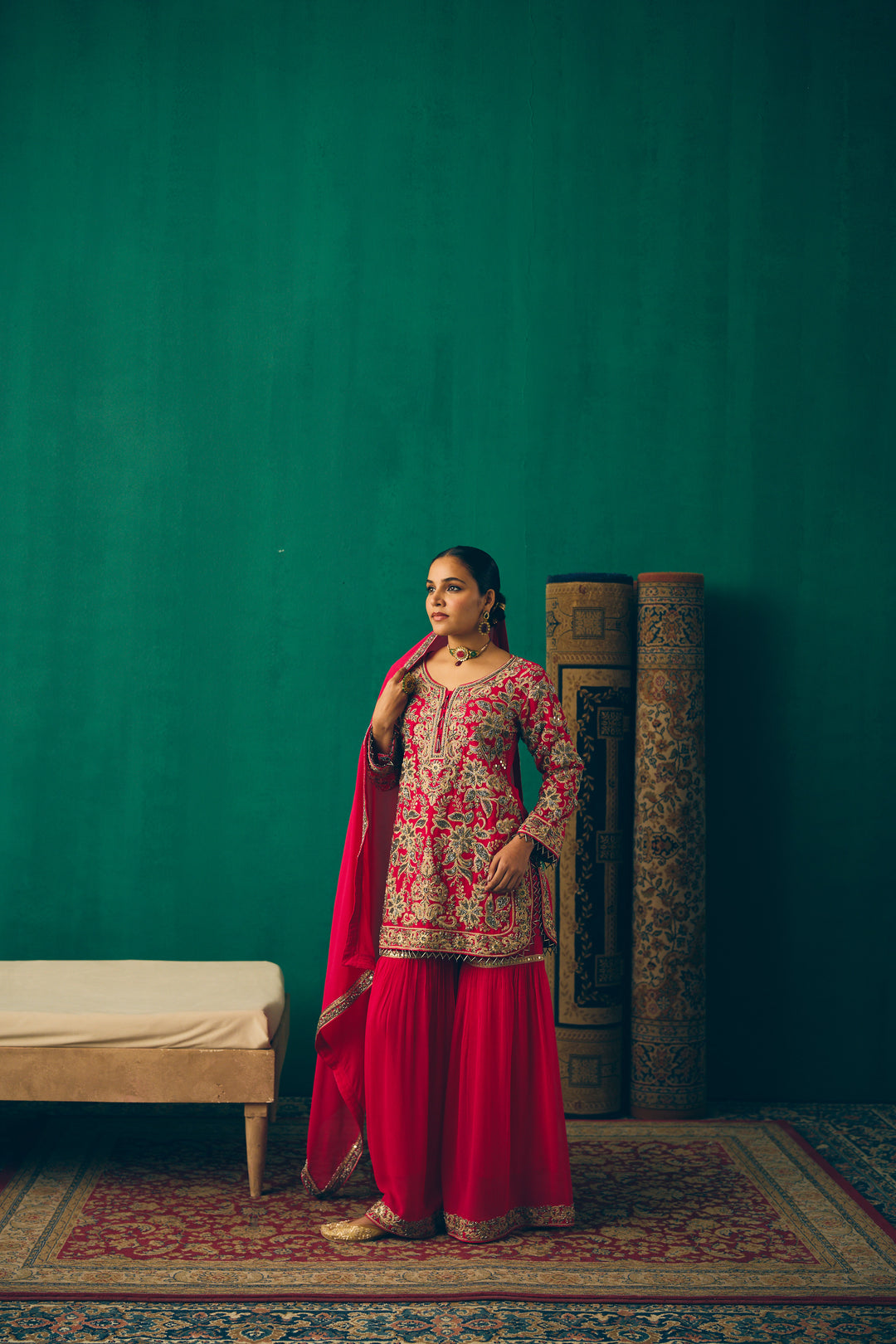 Elegant Hot Pink Traditional Suit with Embellished Dupatta