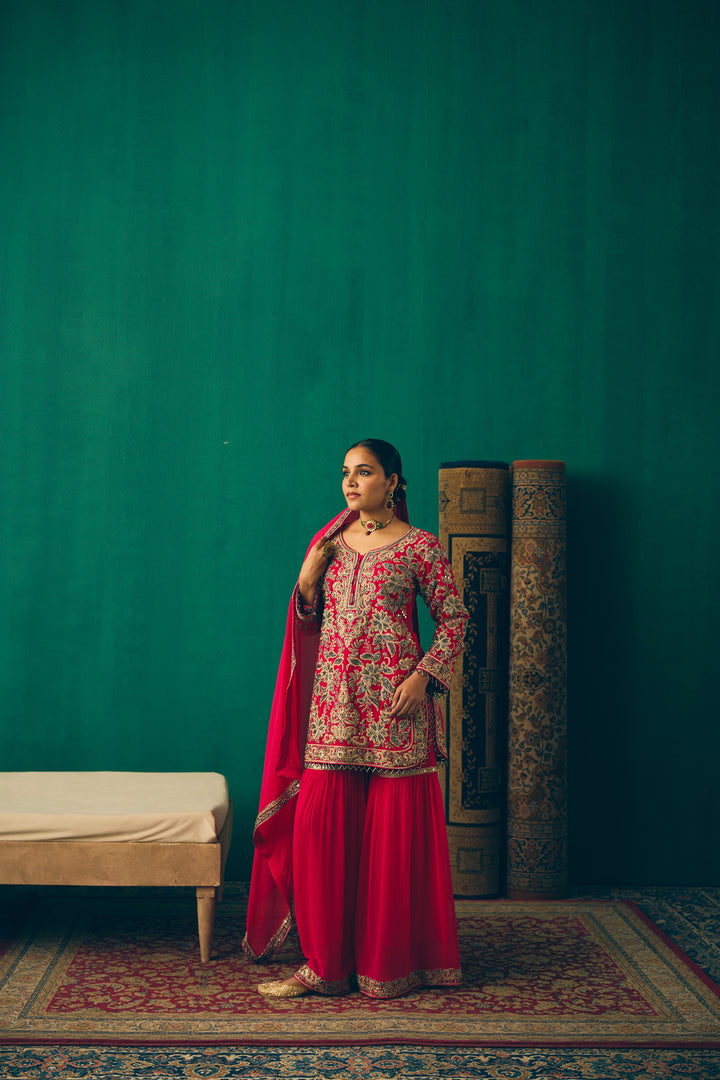 Elegant Hot Pink Traditional Suit with Embellished Dupatta