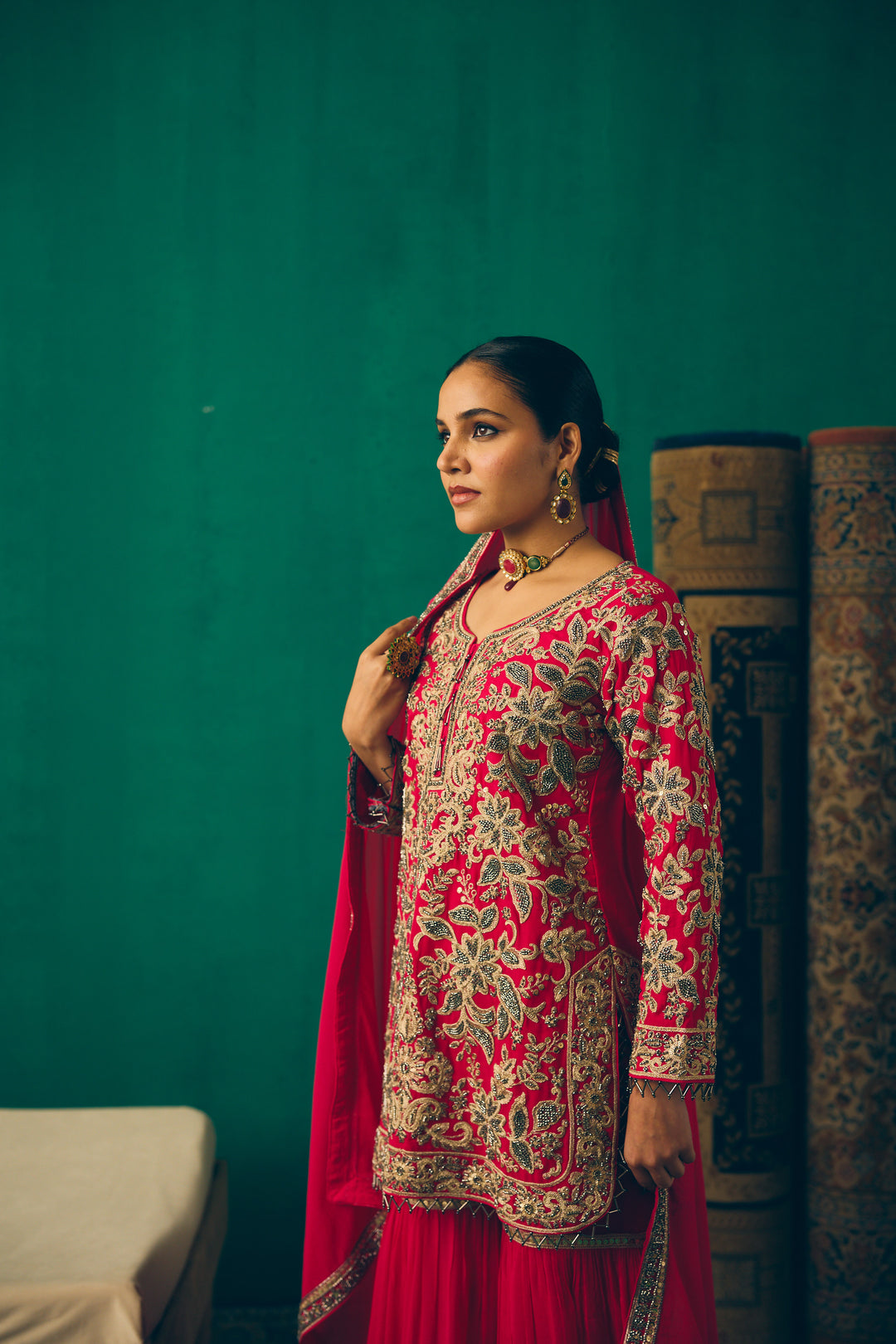 Elegant Hot Pink Traditional Suit with Embellished Dupatta
