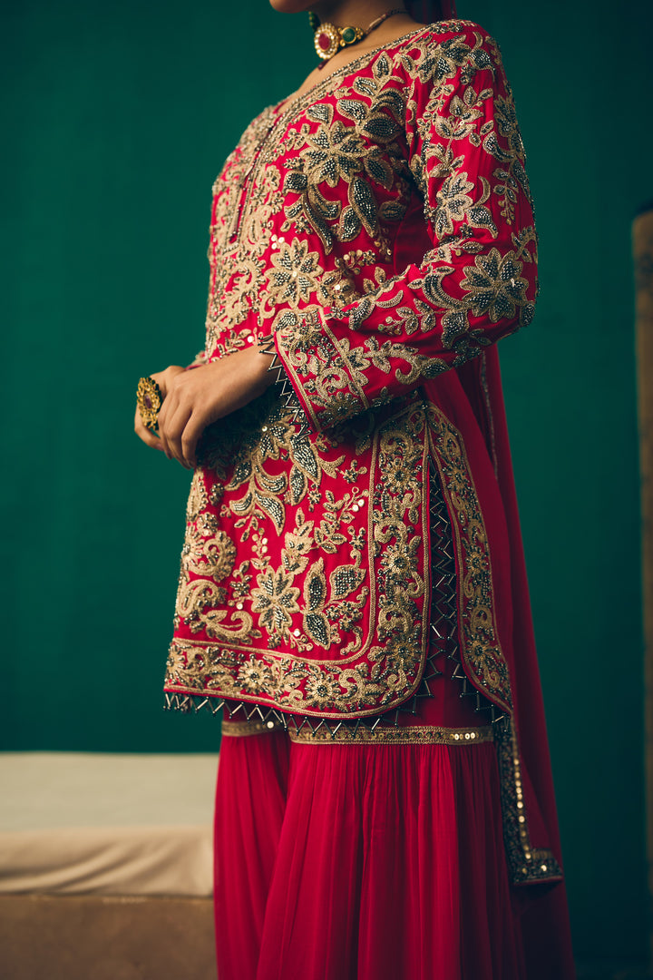 Elegant Hot Pink Traditional Suit with Embellished Dupatta